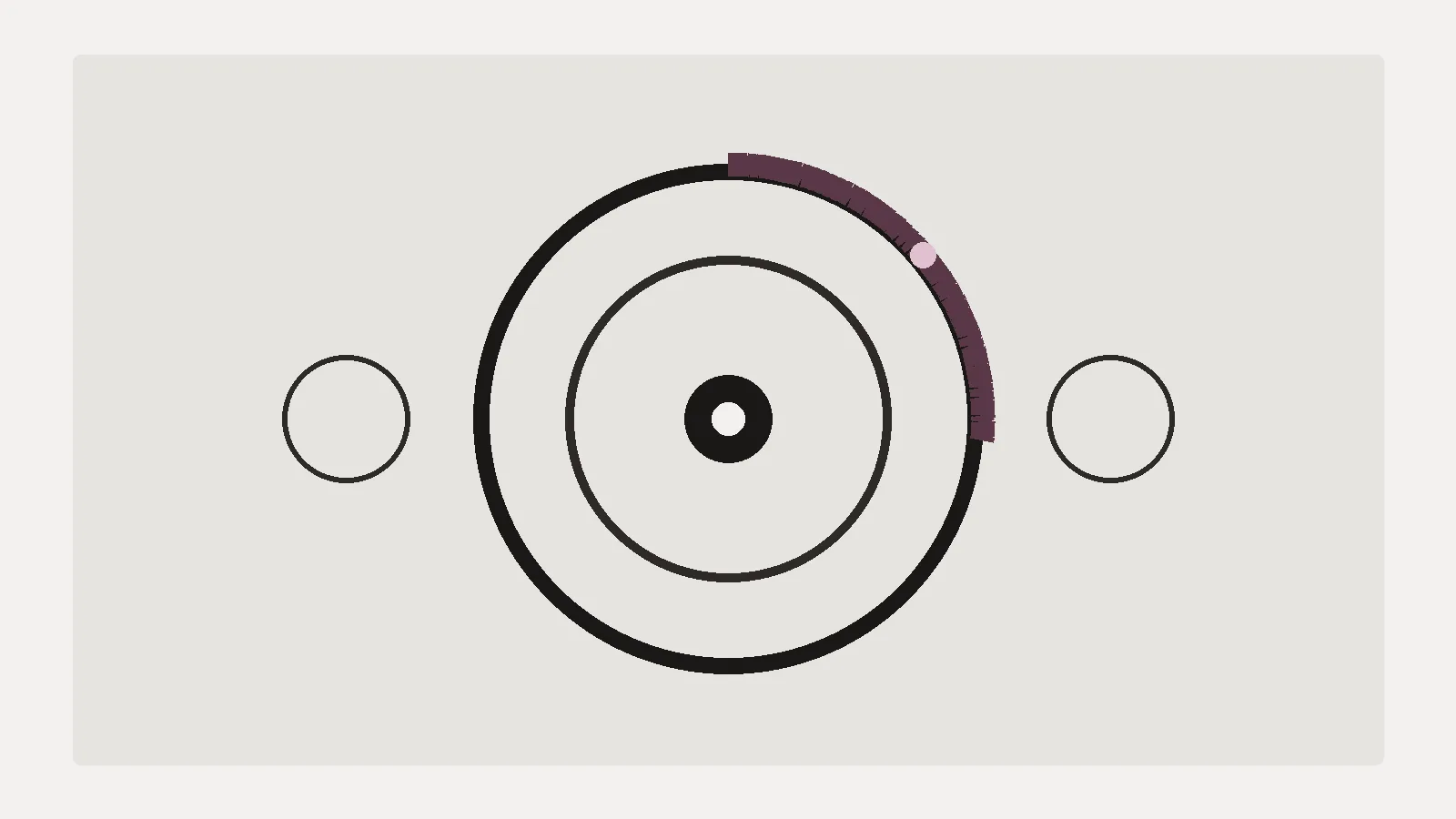 Abstract optical disc with concentric rings and an umber read-arc on warm paper.
